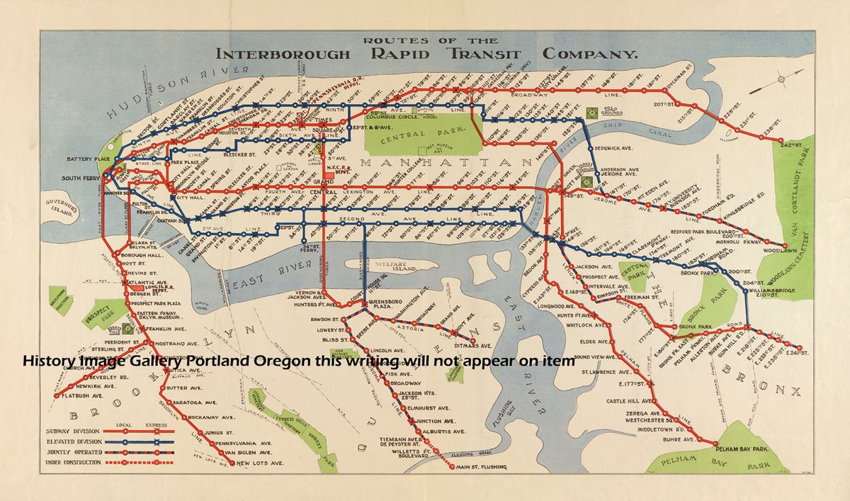 1924 Manhattan Brooklyn Bronx New York Subway Map