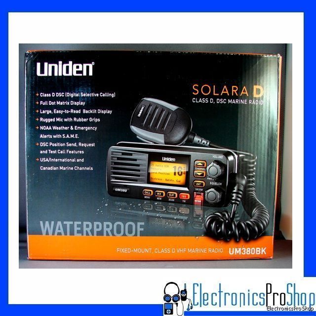 UM380BK Black Fixed Mount Class D VHF 2 Way Marine Radio NOAA S.A.M.E