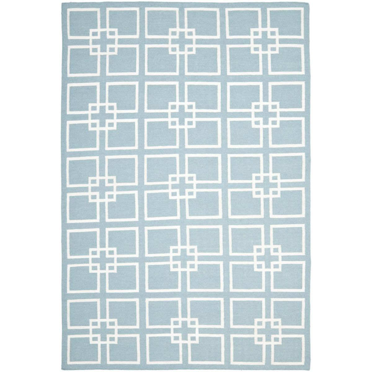 Martha Stewart Square Dance Geyser Blue Wool Banana Silk Rug