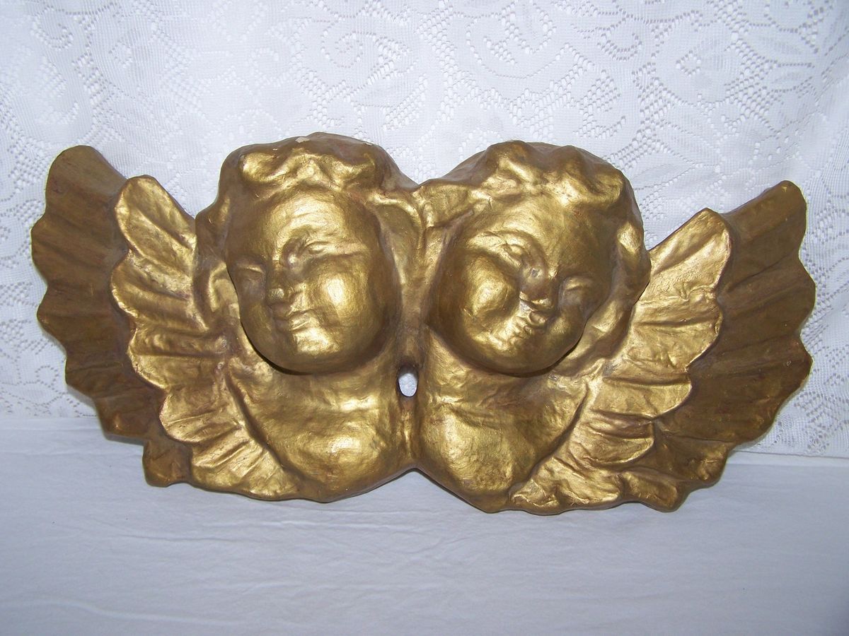 Victorian Chic Double Cherub Paper Mache Wall Plaque Wall Art Bronze