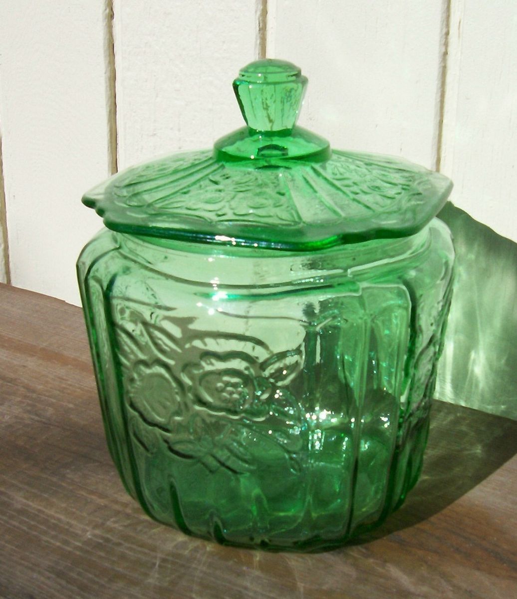 Depression Glass Cookie or Cracker Jar in the Mayfair or Open Rose