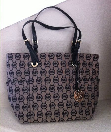 Michael Kors E w Signature Tote Jacquard Handbag Jet Set Purse Black A