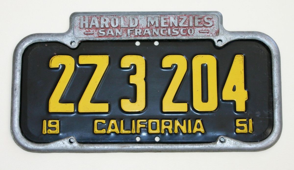 Harold Menzies Car Dealer San Francisco California License Plate Frame