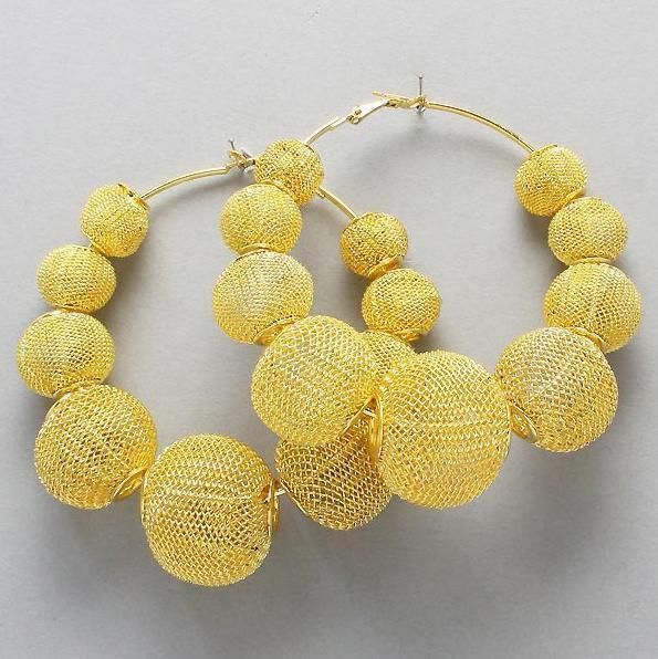 Wives Inspired Poparazzi Bling Mesh Ball Hoop Earrings Gold