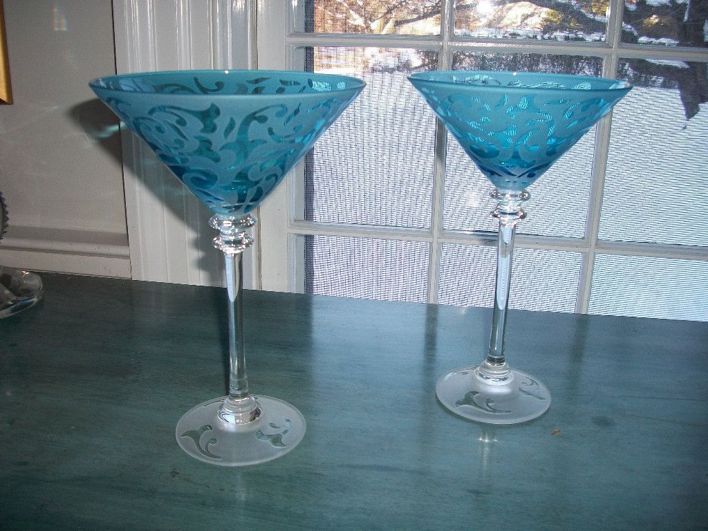 Michael Weems Martini Glasses Brand New Signed Turquoise