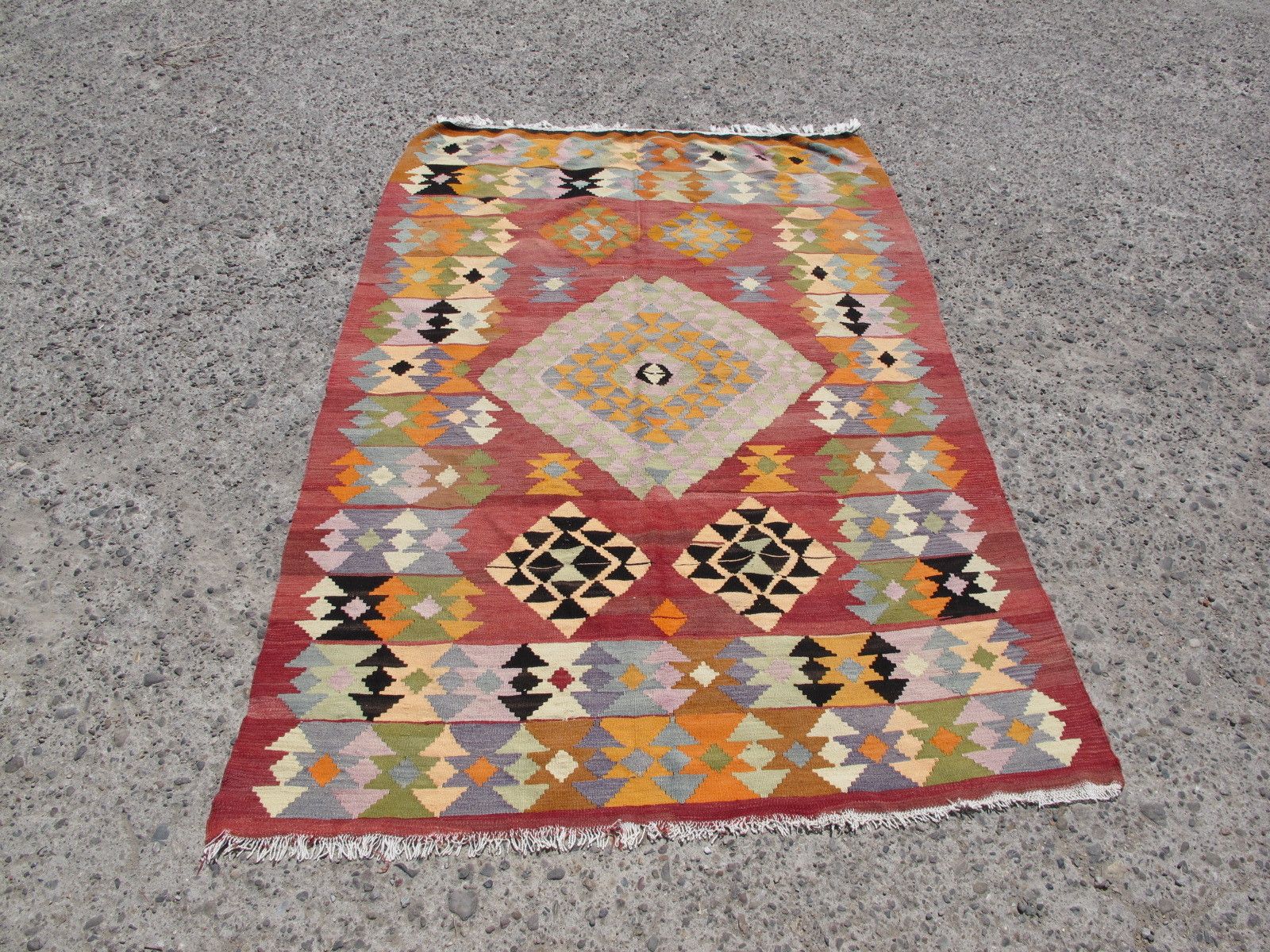 Vintage Turkish Miletus Natural Wool Classic Kilim Rug 73  x 112