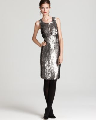 Milly NEW Charlotte Gray Sequined Keyhole Open Back Sheath Cocktail