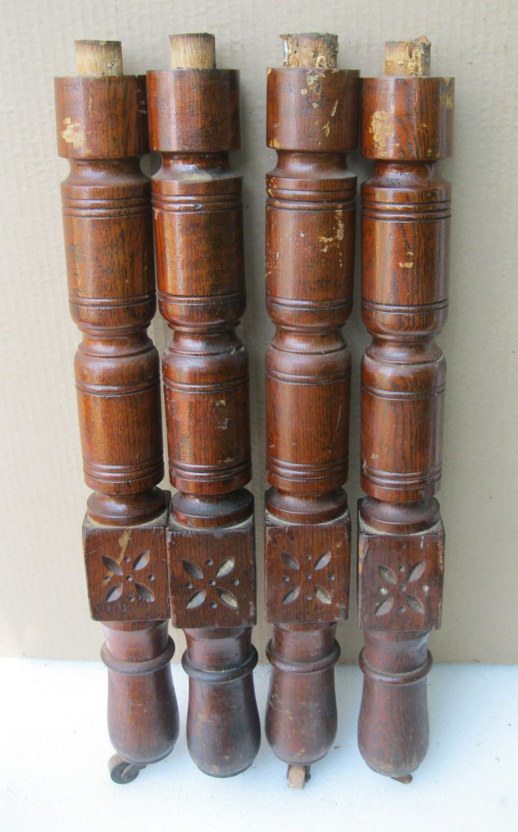 Nice Set of 4 Chip Carved Eastlake Victorian Oak Dining Table Legs