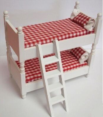 Doll House Mini Red Gingham Bunk Bed Bedroom Bunkbed