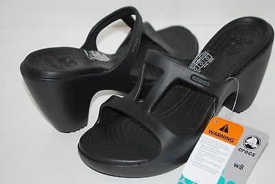 NEW NWT CROCS CYPRUS II black sandals heels shoes 7 8 9 10 women