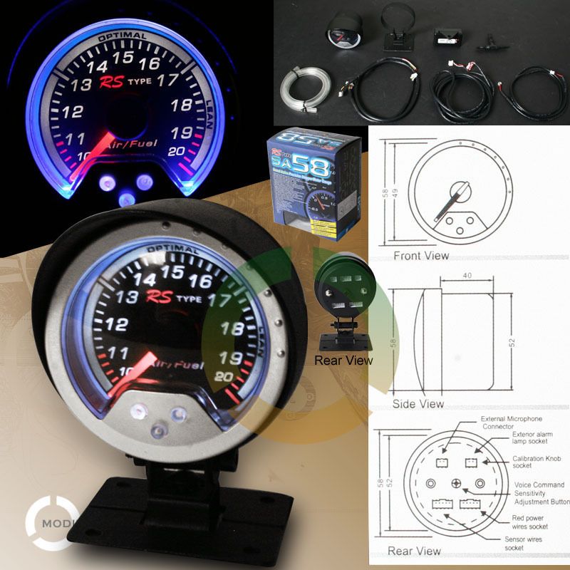 52MM 2 LED AIR FUEL RATIO METER GAUGE IMPREZA EVO LANCER ECLIPSE