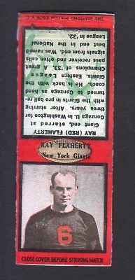 1934 Diamond Matchcover #30 Ray Flaherty NY Giants RED