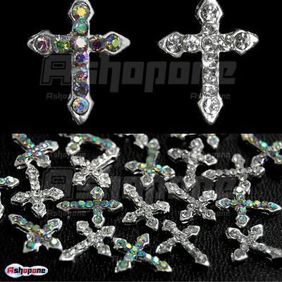 3D Silver Alloy Cross AB Rhinestones Nail Art Glitters DIY Decorations