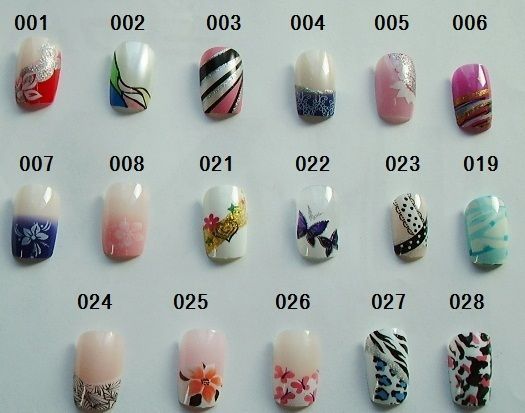 PRE DESIGNED Short Full Cover Acrylic False Nails with Free Glue *UK