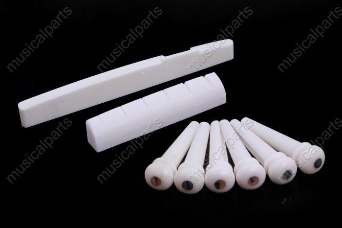 1SET Of Real Acoustic Guitar Bone Bridge Pins Saddle Nut