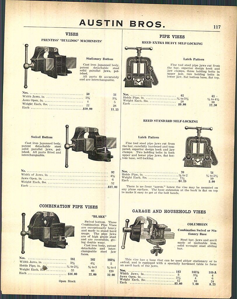 1923 AD Blacksmiths Vises Prentiss Bulldog Columbian Blake Lancaster