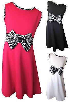 Girls Dress Retro Active Big Check Bow Sleeveless Age 7 8, 9 10, 11 12