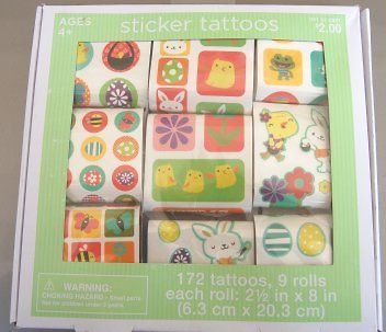 172 (9 Rolls) Fun Easter Tattoos / Bunny Rabbits Chick Eggs & More