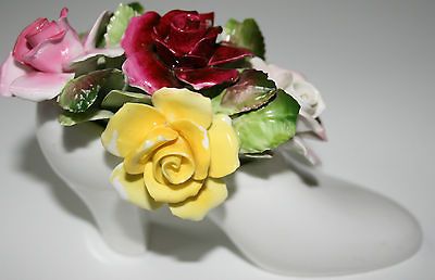 Miniature Wedding Shoe 1960s ROYAL ADDERLEY Floral Rose Bouquet