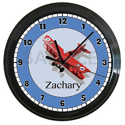 AIRPLANE WALL CLOCK BOYS ROOM NURSERY BEDROOM DECOR AERONAUTICAL