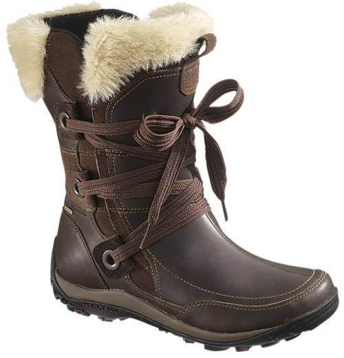 Merrell Women Nikita Waterproof Hiking Shearling Boot Brown Leather