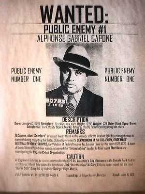 GANGSTER AL CAPONE CHICAGO REWARD CRIME BOSS DEPRESSION ERA POSTER 11