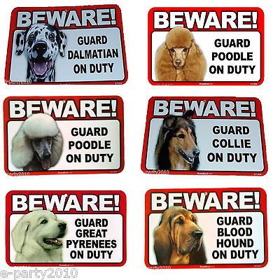 BEWARE of GUARD DOG Plastic Poster Sign ~ You pick your BREED Animal