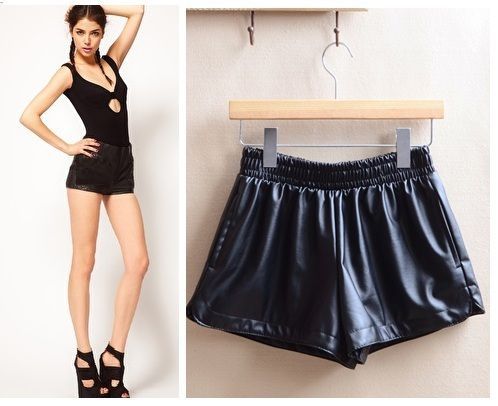 Street Black Punk Vintage Women High Waisted PU Leather Shorts Pants