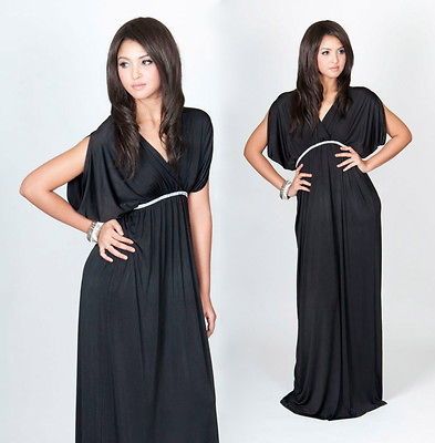 NEW Womens Elegant Black Grecian VNeck Cocktail Party Plus Size Maxi