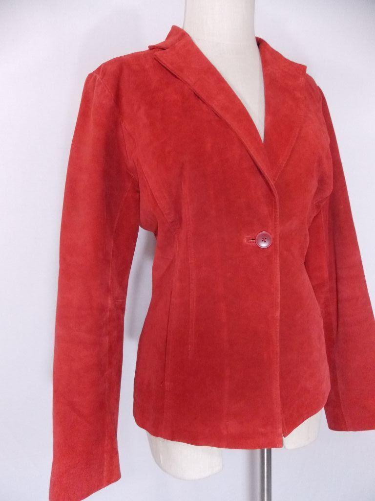 ALFANI Jacket Leather Blazer Orange Fitted Womens Career Suede