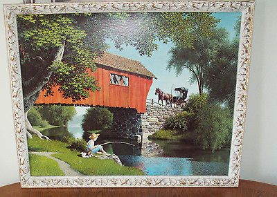 VINTAGE BASSONS BERTH AMBOY N.J. PAUL DETLEFSEN LG Framed Fishing