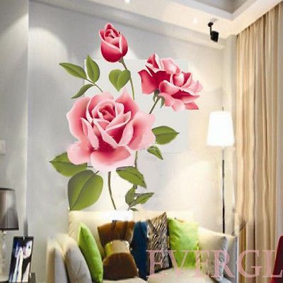 Newly listed D Charming 3D Love Rose Flower Removable PVC Wall Sticker
