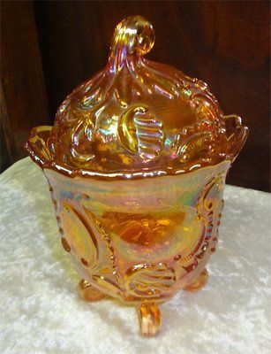Imperial Glass Candy Dish, Footed, with Lid/Amber Gold Bowl Mint