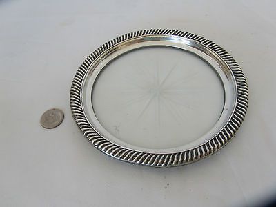 Vintage Marked (Webster) Sterling Silver & Etched Glass Wine Coaster