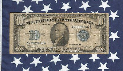 Fr.1701 US COIN CURRENCY 1934 $10 SILVER CERTIFICATE NOTE SN A
