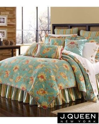 QUEEN NEW YORK KEY LARGO Teal Blue 13 Pc Queen COMFORTER~SHEE TS