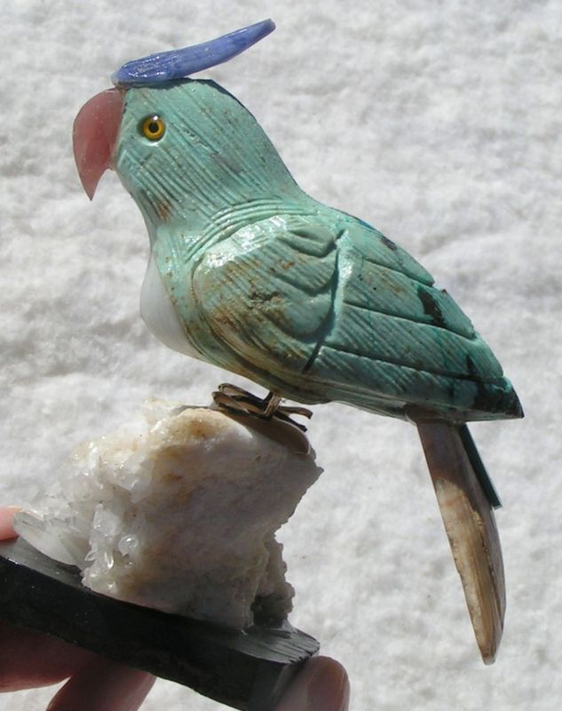 197 Gram Turquoise Chrysocolla PARROT Carving; Peru