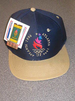 1996 ATLANTA USA OLYMPICS FLAME VINTAGE SNAP BACK FLAT BILL HAT NEW