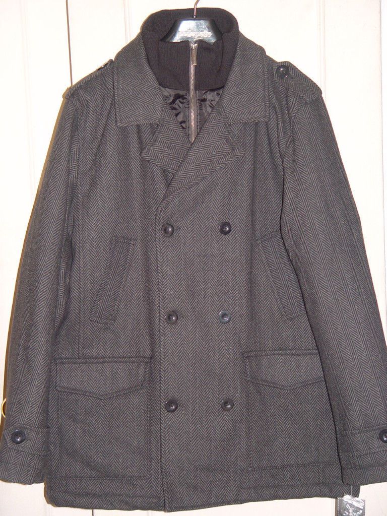 Mens Paper Denim & Cloth Double B reasted Wool J acket Pea Coat PCoat