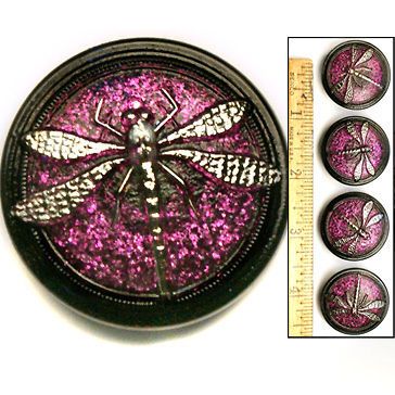 AMAZING 30mm Czech Glass Silver PURPLE Glitter ART NOUVEAU Dragonfly