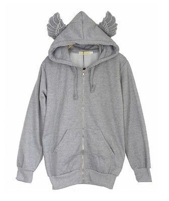 FC2 cute girl GRAY angel wings sport hoodies sweater jacket outwear