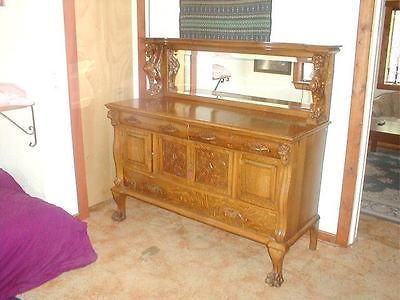 SUPERB 1880s TIGER OAK BUFFET SIDEBOARD HUGE FULL BODIED GRIFFINS