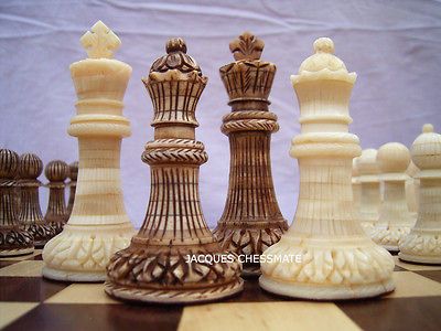 ANTIQUE STYLE CAMEL BONE INTRICATELY HANDCARVED STAUNTON CHESS SET