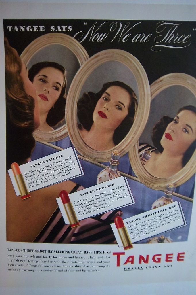 1941 Vintage TANGEE Natural Theatrical Red Lipstick Cosmetic Color Ad