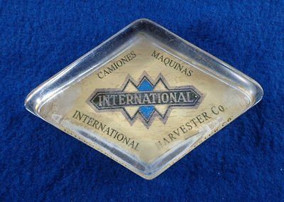 RARE INTERNATIONAL TRUCKS GLASS PAPERWEIGHT FROM 1940S