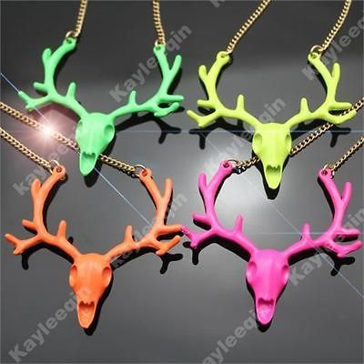 DEER HEAD Horn Elk Skull Antler Stag Pendant Necklace Costume Xmas