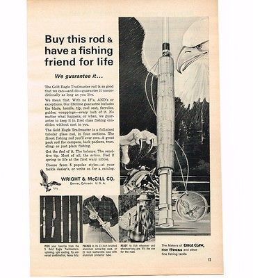 1964 Wright McGill Fly Rod Fishing Eagle Vintage Print ad