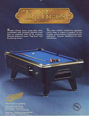 BRASS BY DYNAMO CO VINTAGE ORIGINAL POOL TABLE SALES FLYER BROCHURE