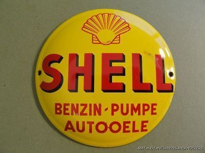 SUPERB QUALITY OLD SHELL BENZIN PUMPE AUTOOELE ENAMEL SIGN PLAQUE