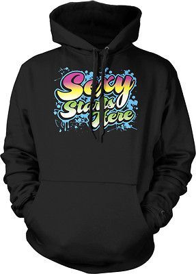 Sexy Starts Here Pastel Spray Paint Graffiti Style Writing Hoodie